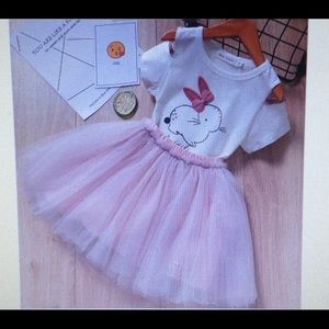 Summer kids Rabbit top + grey pearl skirt suit